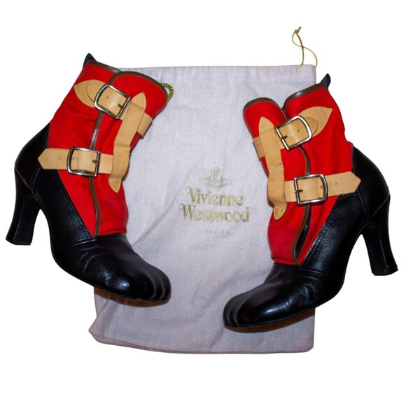 RARE Vintage Vivienne Westwood Bondage Boots Red/Black Size UK 8 S/S 2002 - Picture 2 of 8